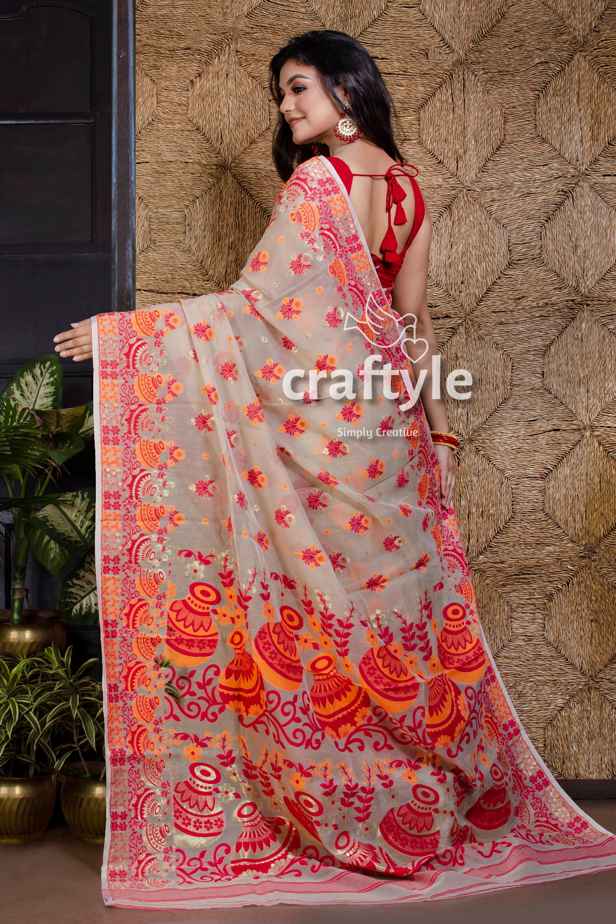 Soft Dhakai Jamdani Saree With All Over Work Bengal Handloom Etsy