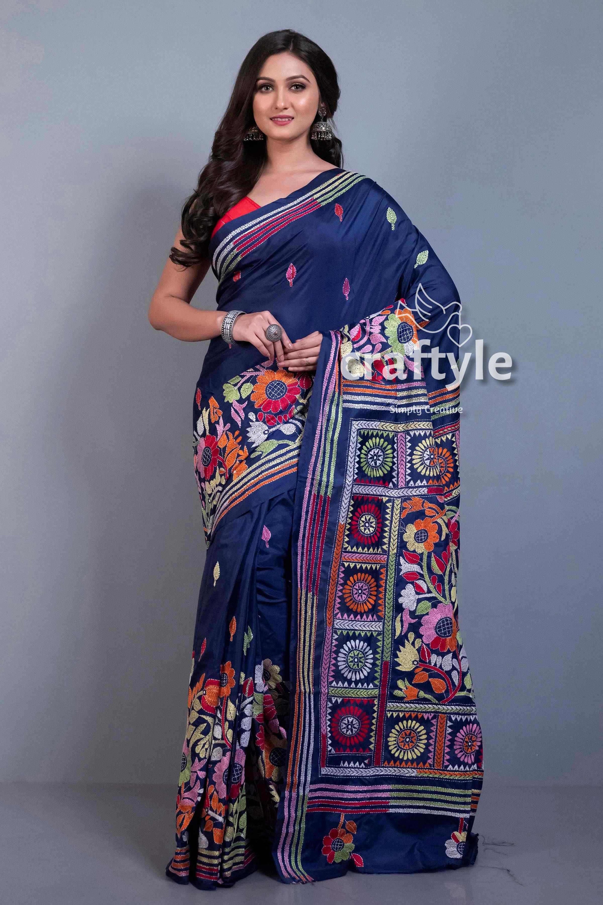 Kantha Stitch Saree Online | Kantha Womens Sarees- Kunbi