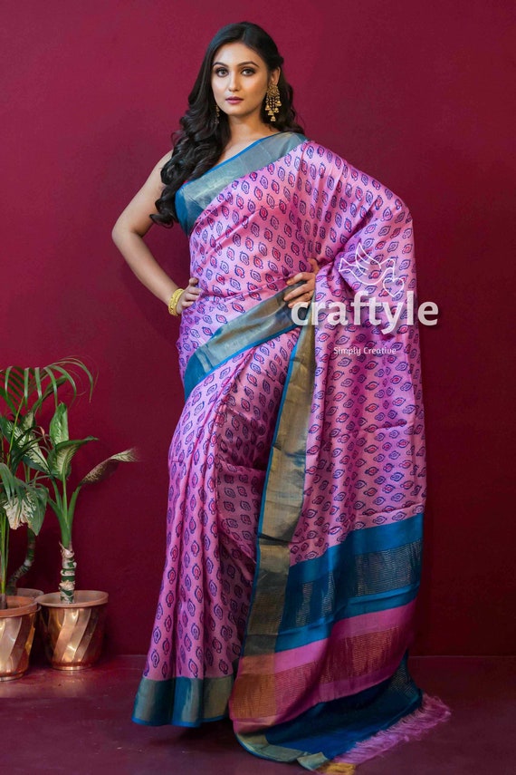 Share more than 137 pink tussar silk saree super hot