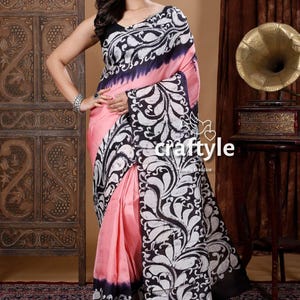 Batik Handmade Pink Pure Silk Saree | Hand Painted Mulberry Saree for Women | Elegant Silk Fashion Accessory