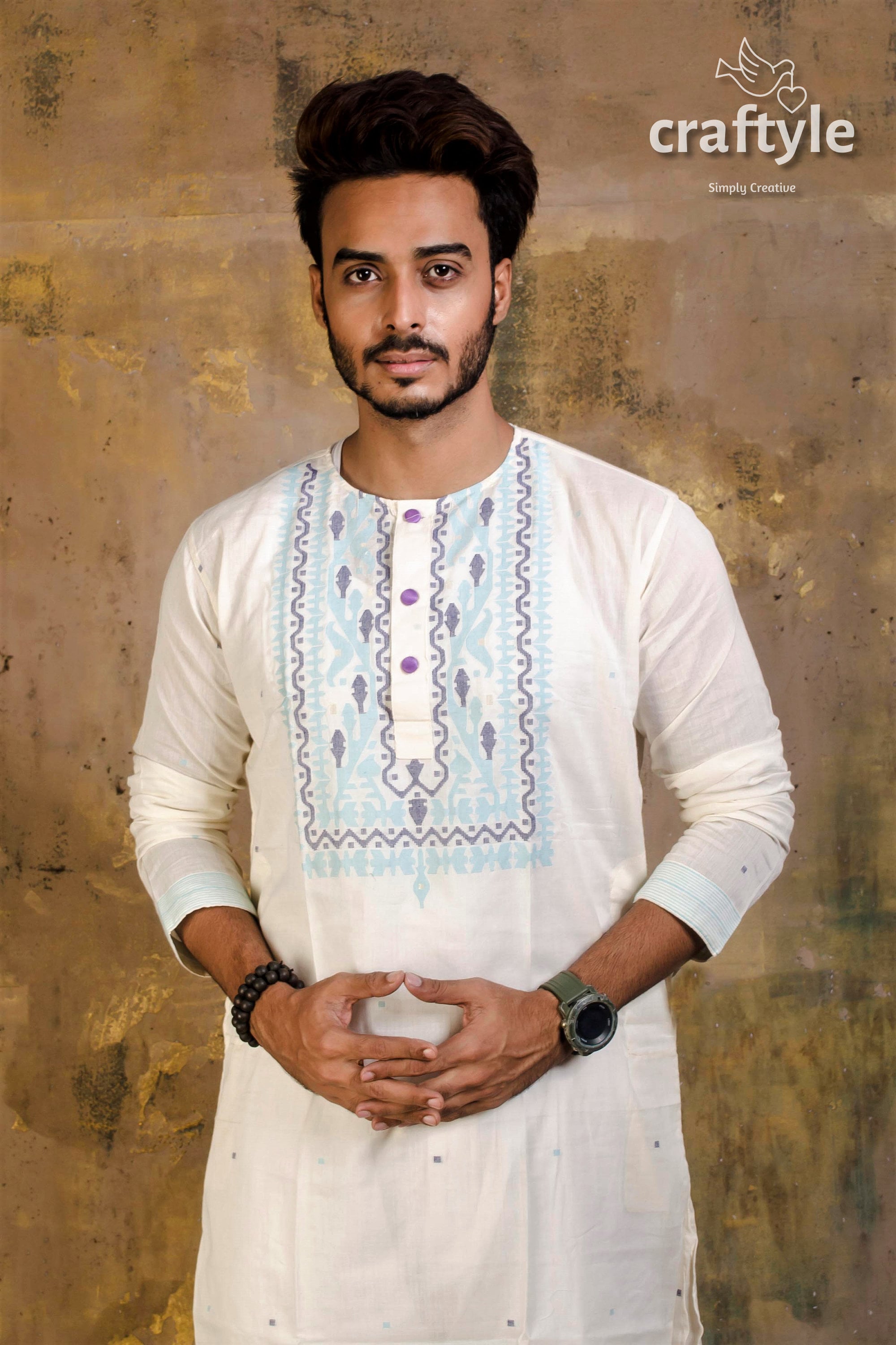 Dhakai Jamdani Weave Mens Kurta Pure Cotton Panjabi for Men Etsy