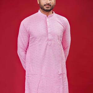 Sequin-Embellished Lavender Pink Chikankari Kurta for Men