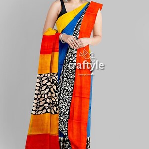 Hand Block Printing Pure Mulberry Silk Saree - Soft & Elegant Hand Block Print Silk Mark Certified Women&#39;s Saree