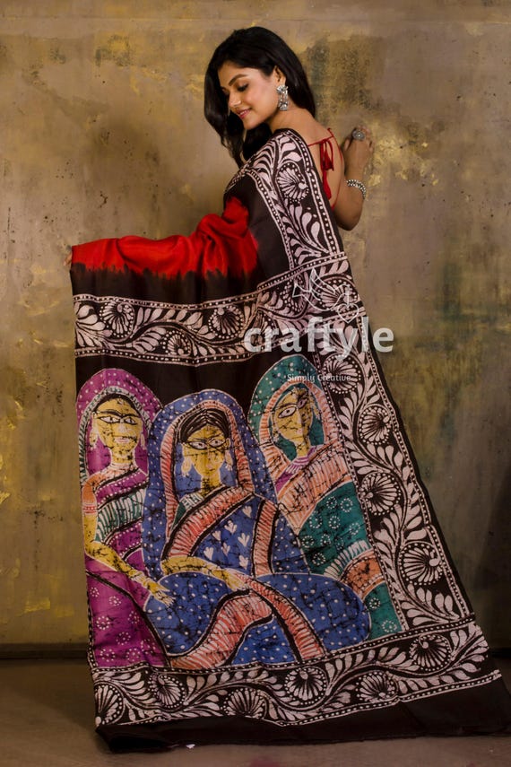 手描きシルクバティックフラワー赤