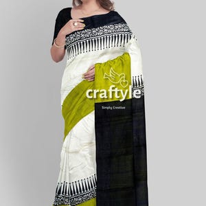Block bedruckter reiner Seiden Saree - SilkMark zertifizierter Mulberry Designer Saree für Frauen, traditionelle indische Kleidung