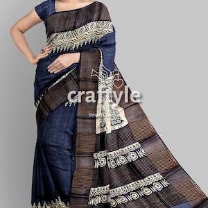 Block Printed Zari Tussar Silk Sarees with Blouse Piece | Silk Mark Certified Pure Tussar Saree | Hand Block Print Soft Silk Saree