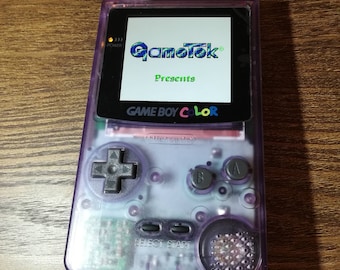 Gameboy Color with Ips Lcd oversized screen & osd menu. Clear purple. Atomic. Comes with a game and new batteries