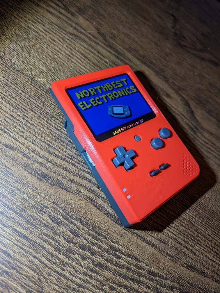 Custom Gameboy Advance Sp Slab remix w/ Ips Lcd backlit screen, gbp buttons & 3d printed resin shell. Brightness adj. Li ion batt, Usb-c