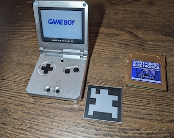 Gameboy Advance Sp Aluminum Hinged w/ new ags 101 Lcd backlit & black aluminum buttons, Boxy Pixel Metal shell. W/ bright ad. USBC w audio