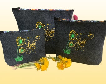 Mother's Day Gift/Felted Love Messengers: Organize with Heart and Style/Cosmetic Bag/Project Bag/Wool Storage