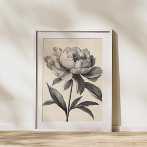 Vintage Peony Flower Wall Art | Black & White Botanical Print | Elegant Floral Digital Download for Minimalist Home Decor