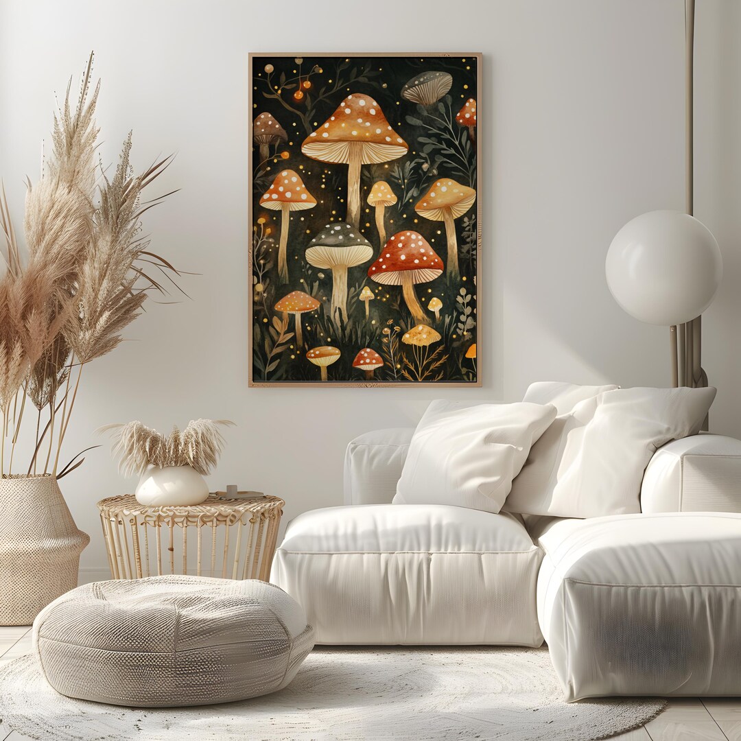 Whimsical Mushroom Wall Art | Enchanted Forest Fungi Print (digital ...