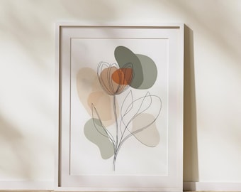 Minimalist Flower Line Art Print, Neutral Botanical Home Decor (Digital Download)