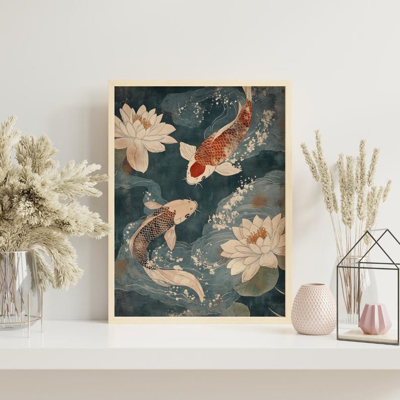 Koi Fish Pond Art Print | Zen Watercolor Painting (digital Download) - Etsy