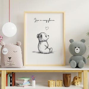 Minimalist Bear Nursery Print | Black & White Baby Animal Wall Art, Cute Panda Illustration for Modern Kids Room Decor