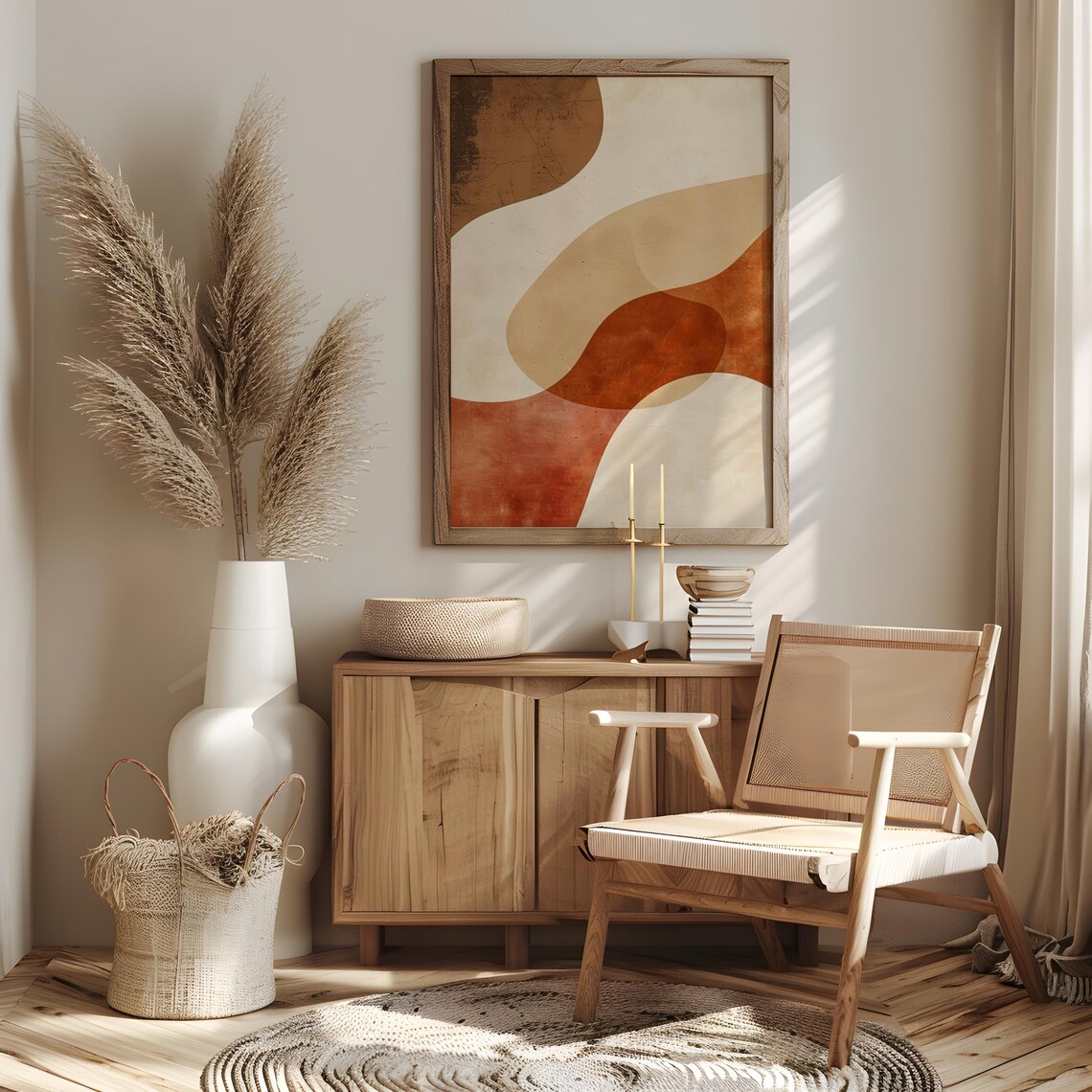 Abstract Earth Tone Wall Art Print – Modern Minimalist Geometric Poster ...