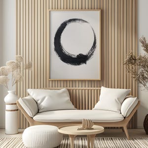 Enso Circle Wall Art Print - Japanese Zen Minimalist Brush Painting for Modern Meditation Room or Wabi Sabi Inspired Home Decor