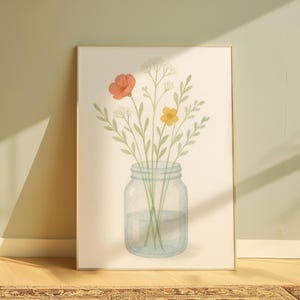Florale Wand Kunst druckbare - Wildblumen im Einmachglas Digital Download, neutrales gemütliches botanisches Dekor Poster für Haus & Leben
