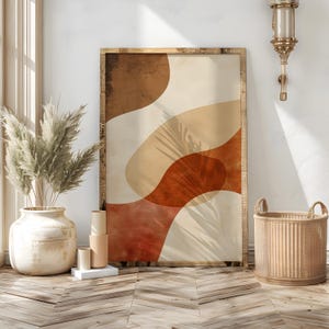 Abstract Earth Tone Wall Art Print – Modern Minimalist Geometric Poster in Warm Beige & Terracotta for Neutral Home Decor