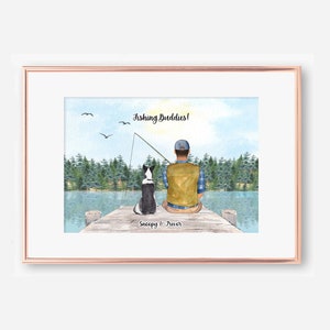 Digital File, Personalised Family Print, Dad and Dog Gift, Fishing Buddies, Fathers Day Gift, Family Gift Idea, Father&#39;s Day Print, Dad Gift