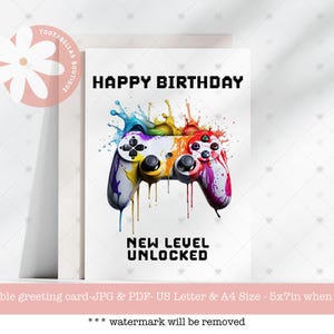 Geburtstagskarte zum ausdrucken, alles Gute zum Geburtstag, Geburtstagskarte für jedes Alter, Videospielkarte, Gamer-Geburtstagskarte, neues Level freigeschaltet