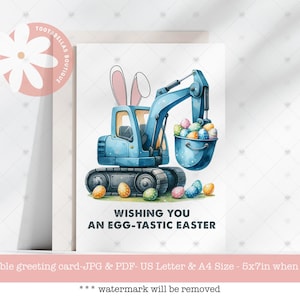 Cartão de Páscoa para imprimir - Cartão de felicitações Blue Excavator para crianças, 5x7 Download instantâneo, Desejando a você uma Páscoa fantástica,