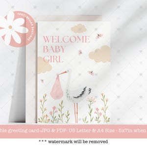 Cartão de boas-vindas para bebê, cartão para chá de bebê recém-nascido, parabéns, nova amiga bebê, bem-vinda ao mundo, bebê, download instantâneo