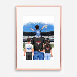 Archivo digital, retrato de fútbol australiano, impresión deportiva personalizada, impresión artística de fútbol, regalos para él, impresión artística del día del padre, papá e hijos