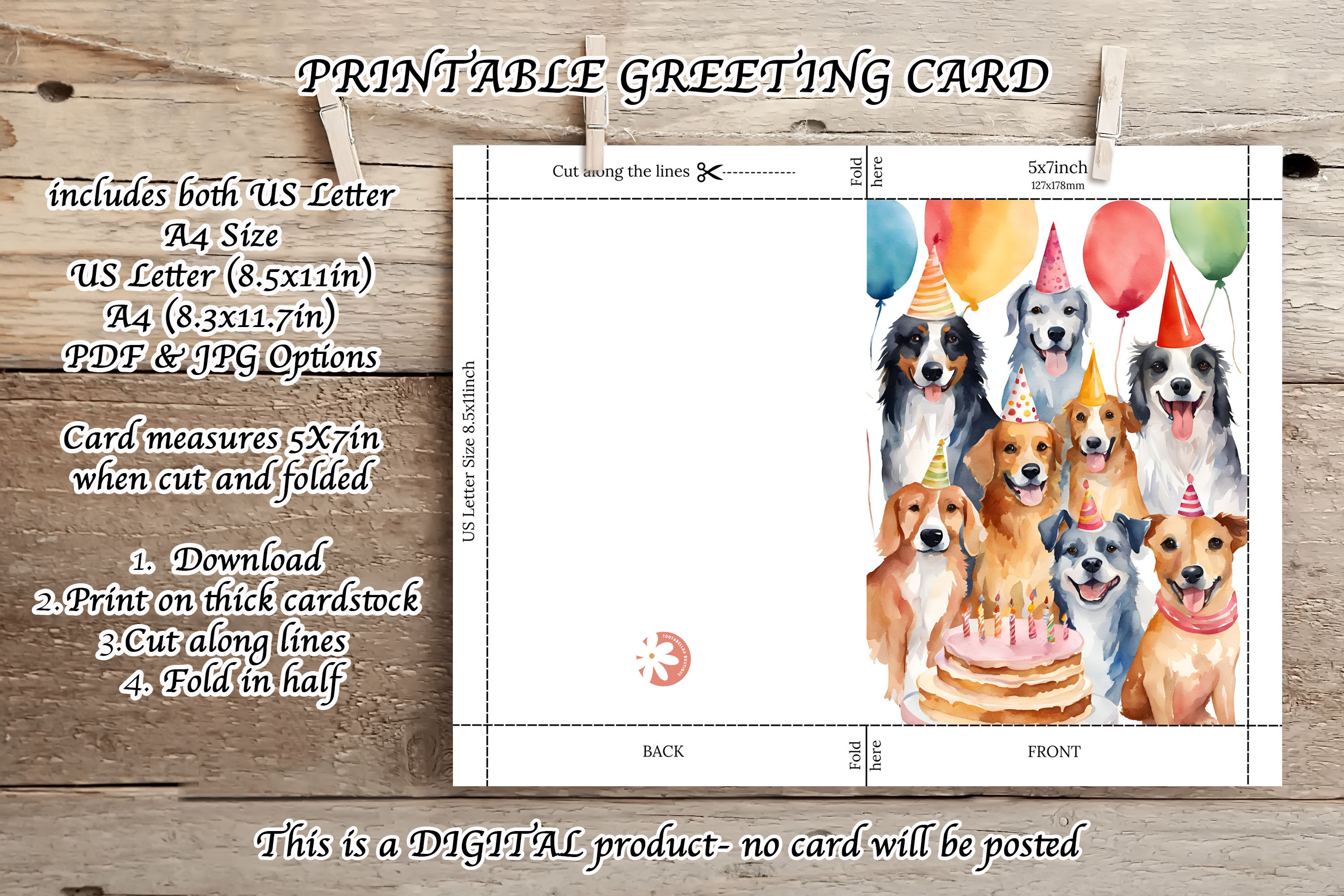 Printable Birthday Card - Cute Dog Greeting Card, Woofing You a Very ...
