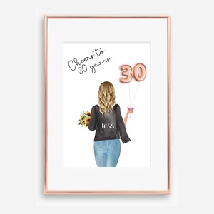 Fichier numérique, cadeau 30e anniversaire pour fille, impression personnalisée 16e anniversaire, carte 30e anniversaire, impression anniversaire personnalisée, trente ans