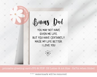Printable Father's Day Card: Bonus Dad Gift (Digital Download, PDF/JPG Files)