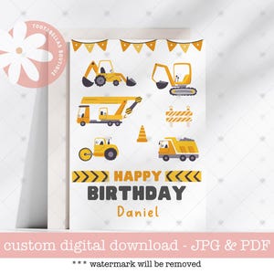 Construction Birthday Card: Excavator Digger for Kids (Printable)