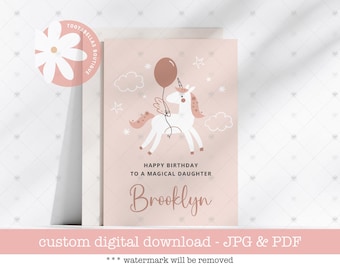 Personalized Unicorn Birthday Card for Girls: Magical Daughter (Digital Download)