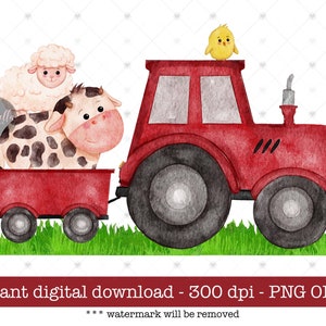 Pobierz cyfrowo, Farm Animals Tractor Red Png, Farm DTF, Farm Girl Boy Clipart, Farm Animal Sublimation, Tractor Sublimation Design