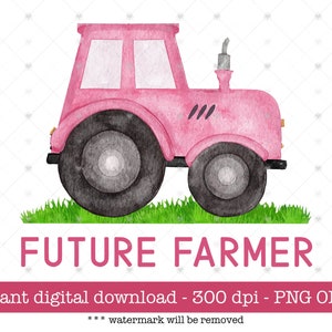 Tracteur rose PNG : clipart Future Farmer (téléchargement numérique)