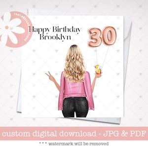 Carte numérique personnalisée du 30e anniversaire pour elle - carte d'anniversaire imprimable Cheers à 30 ans pour meilleur ami, soeur et fille