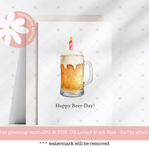 Cartão de aniversário para imprimir com Feliz Dia da Cerveja - Saudações engraçadas com cerveja, cartão para download instantâneo para ele e para ela, cartão exclusivo para comemoração de aniversário