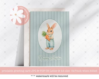 Lapin de Pâques 5 x 7 cm | Joyeuses Pâques | Carte de voeux mignonne de lapin de Pâques | Carte de Pâques pour enfants | Carte de Pâques imprimable à téléchargement immédiat