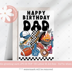 Cartão de aniversário para imprimir para o pai | Cartão de piada de aniversário retrô e engraçado | Cartão de aniversário exclusivo para o pai | Cartão de aniversário com tema de pai