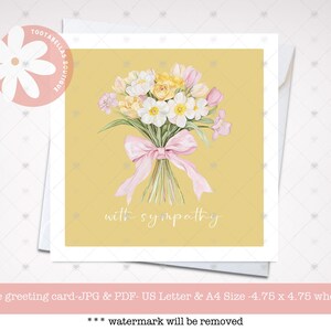 Carte imprimable de sympathie, carte de condoléances avec des fleurs, carte de décès, deuil funéraire à téléchargement immédiat, bienveillante, soutien en cas de deuil