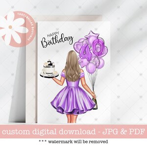 Cartão personalizado de 40º aniversário para ela - Quarenta para impressão e uma saudação digital fabulosa para amiga ou irmã - Milestone Birthday