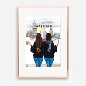 Custom Best Friend Print, Digital File, Printable Gift for Witch Friends, Halloween Wizard School Art, Perfect Gift for Her, Wizard Lover