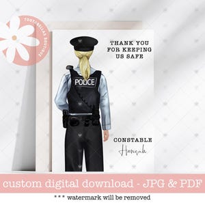 Tarjeta de agradecimiento a las fuerzas del orden / Gracias por mantenernos seguros. Regalo para oficiales de policía / Tarjeta imprimible para personal de primera respuesta.