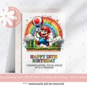 Druckbare Geburtstagskarte, Du hast ein neues Level freigeschaltet, Retro Mario Gaming Geschenk, 13.Geburtstagskarte, Geburtstagskarte für Teenager, Geschenk für Jugendliche