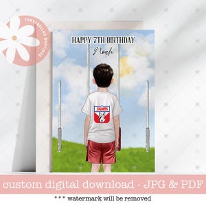 Carte imprimable, carte d'anniversaire AFL - carte Footy imprimable personnalisée pour enfants, ajoutez votre nom et votre âge, design football australien pour garçons