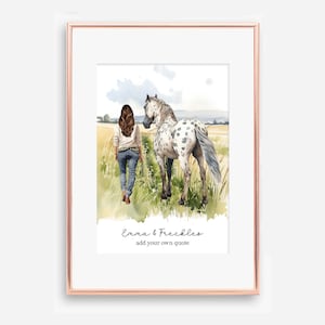 Impression cavalière personnalisée en téléchargement numérique – art mural équestre personnalisé, cadeau équitation pour elle, art amateur de chevaux, portrait équin