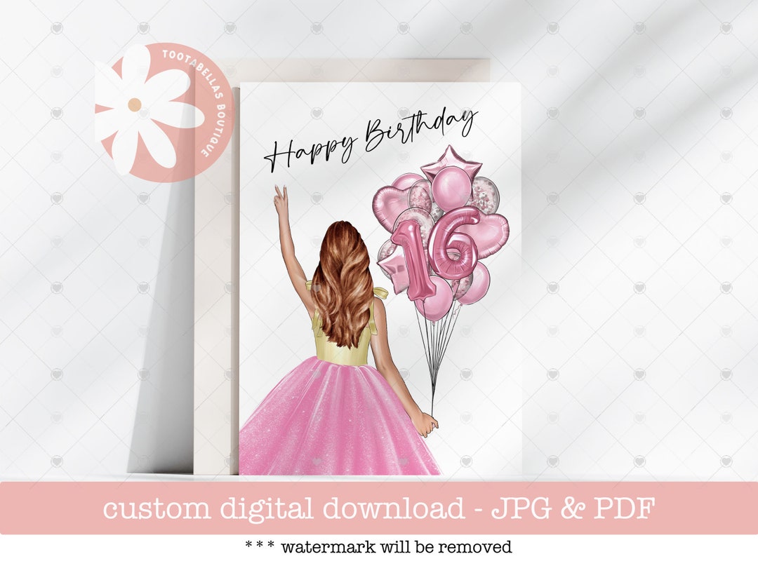 Printable Card, 16th Birthday Card for Girls, Personalised 16th