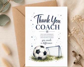 5x7 Soccer Coach Thank You Card, Hand-Painted Watercolor Soccer Ball (Digital Download)