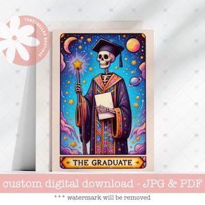 Carte de fin d'études - imprimable, promotion 2025, téléchargement immédiat, style tarot drôle, félicitations pour l'avoir fait ! Parfait pour un diplômé du secondaire ou du collégial