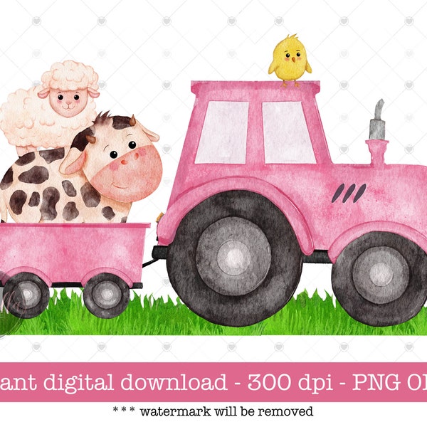 Digital Download, Farm Animals Tractor Pink Png, Farm DTF, Farm Girl Clipart, Farm Animal Sublimation, Tractor Sublimation Design